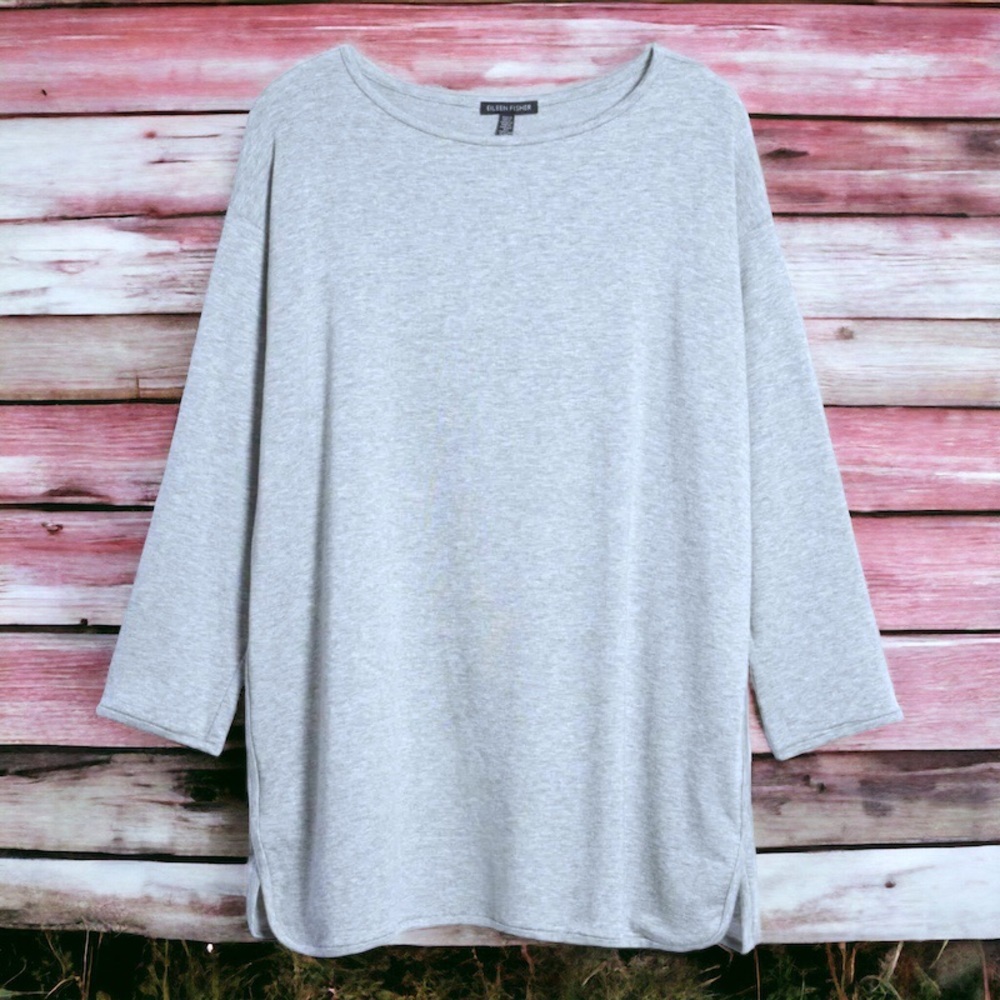NWT Eileen Fisher Stretch Knit Top Petite Small P6 P8 Dark Pearl Side Hem Vents